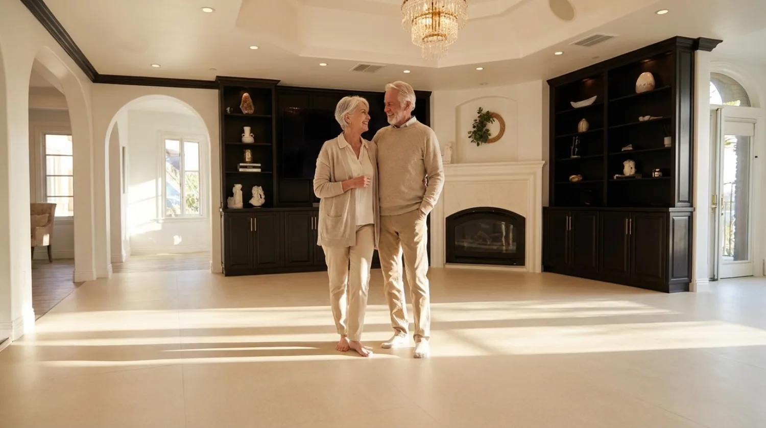 An accessible elegant room with a cane and a Matnificent even safety floor