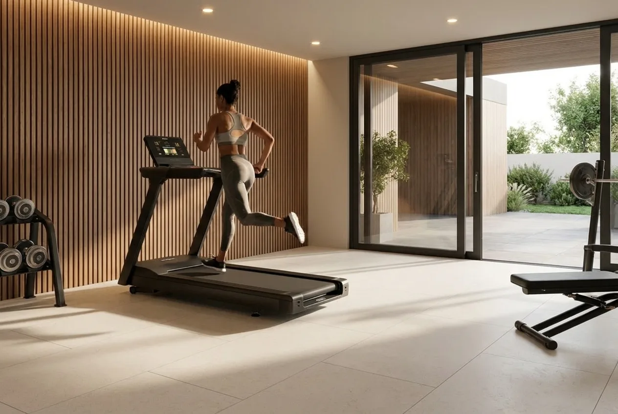 A premium home gym with a seamless cushioned Matnificent floor