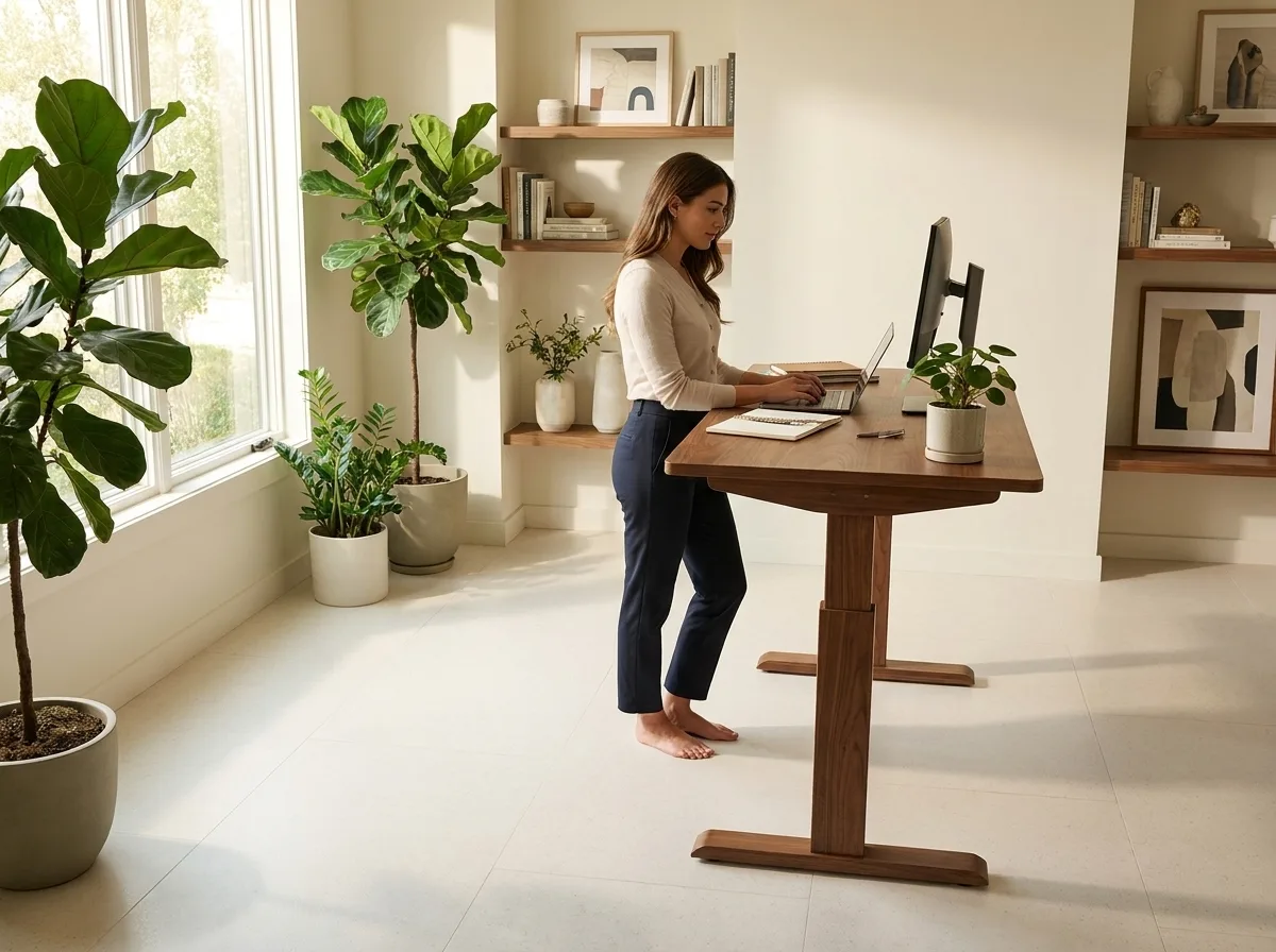 A home office with a warm cushioned Matnificent floor underfoot